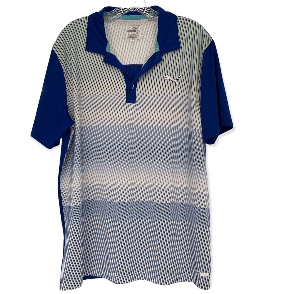 Puma Power Cool Short Sleeve Polo Golf Shirt Blue Athletic Wear Casual, medium